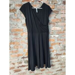 Lyss Loo Womens Faux Wrap A-Line Dress Size 1X Black V-Neck Short Sleeve